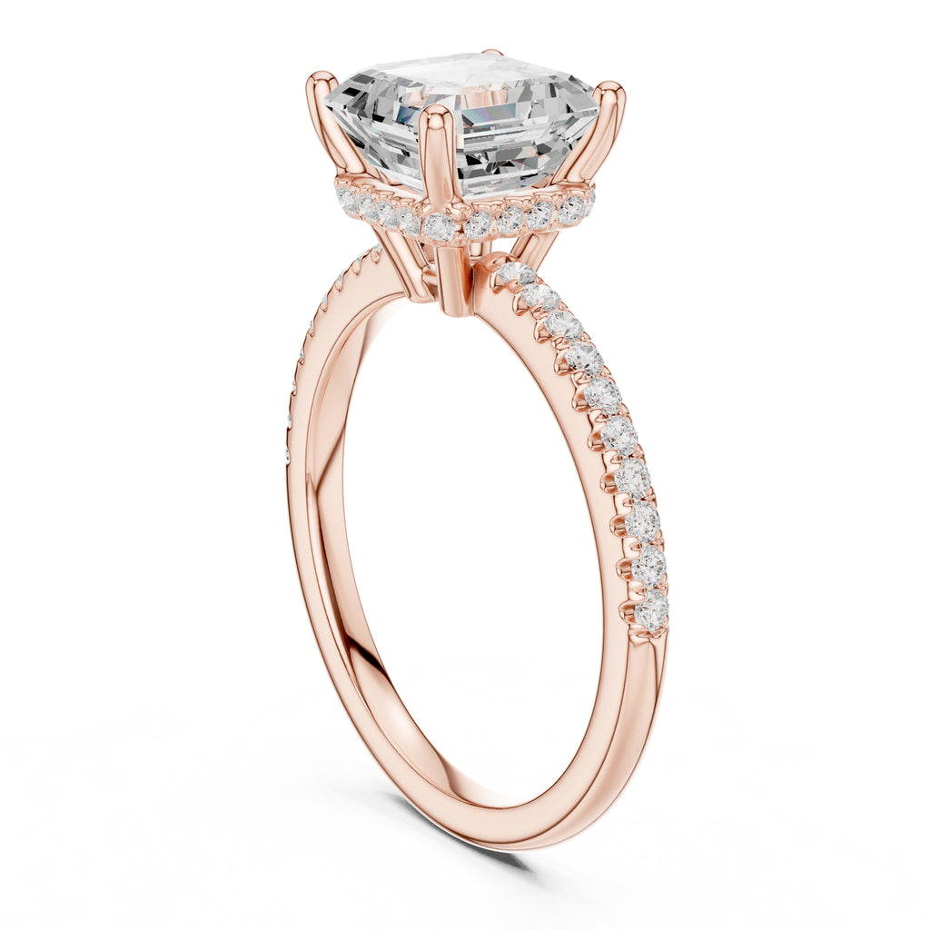 2.00 ct Vela Pavé Engagement Ring 2ct Rose Gold Asscher