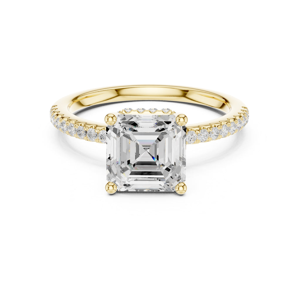 2.00 ct Vela Pavé Engagement Ring 2ct Yellow Gold Asscher