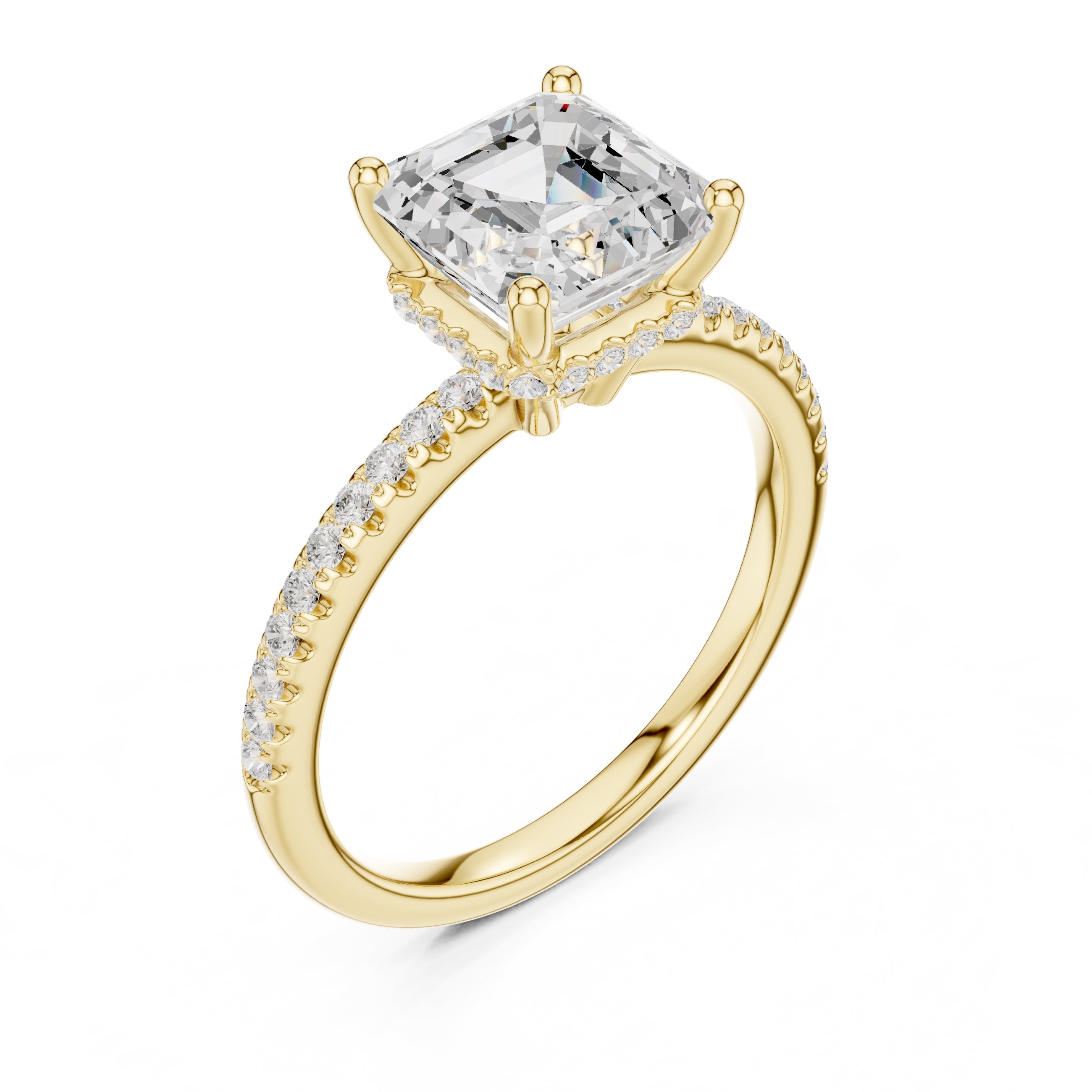2.00 ct Vela Pavé Engagement Ring 2ct Yellow Gold Asscher