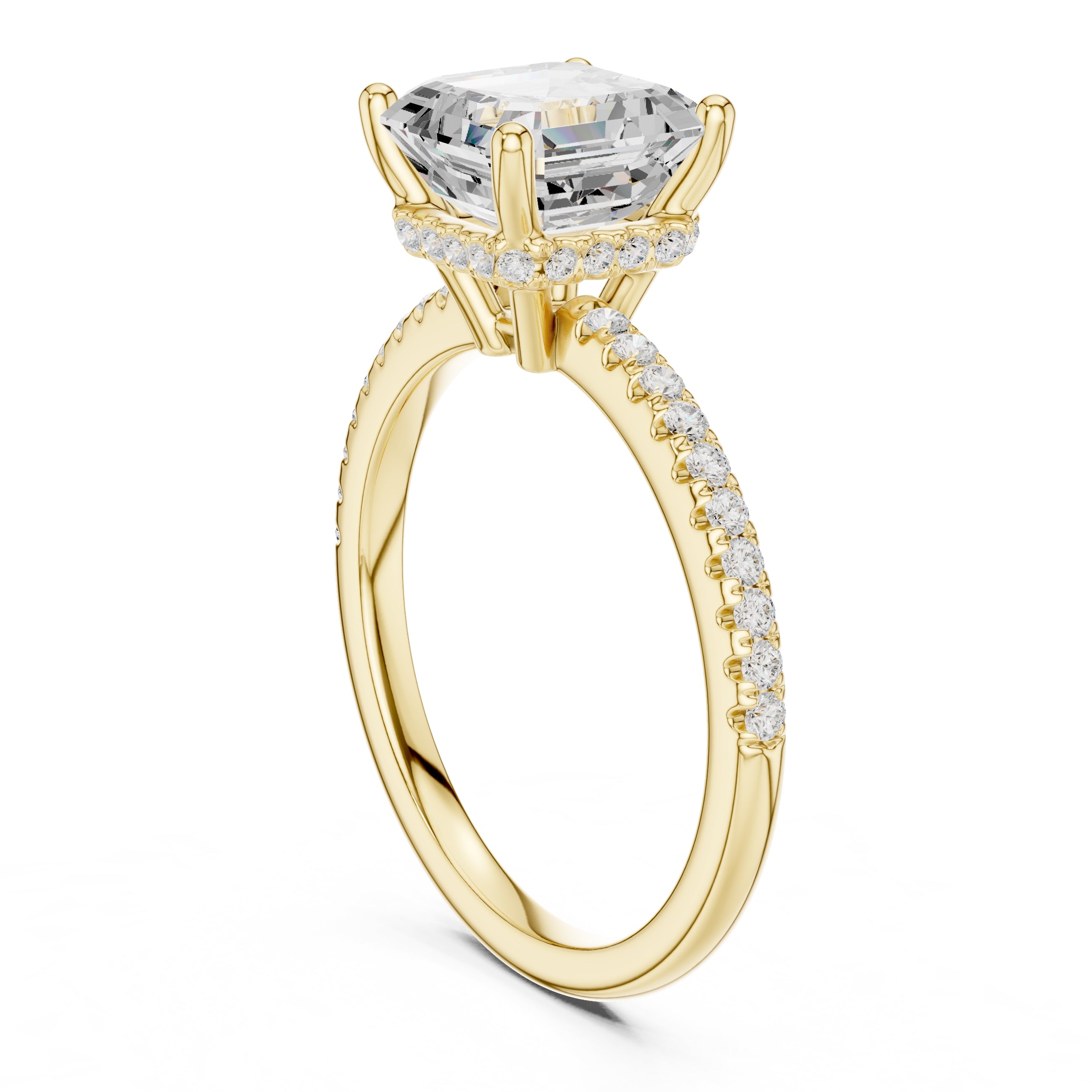 2.00 ct Vela Pavé Engagement Ring 2ct Yellow Gold Asscher