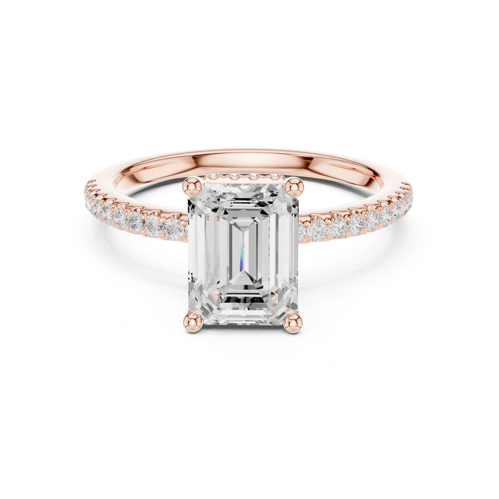 2.00 ct Vela Pavé Engagement Ring 2ct Rose Gold Emerald