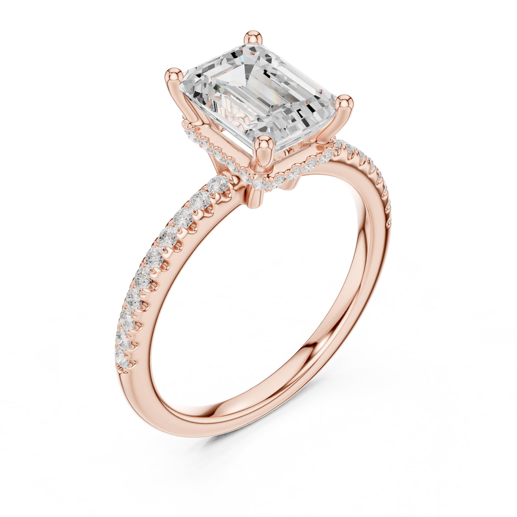 2.00 ct Vela Pavé Engagement Ring 2ct Rose Gold Emerald