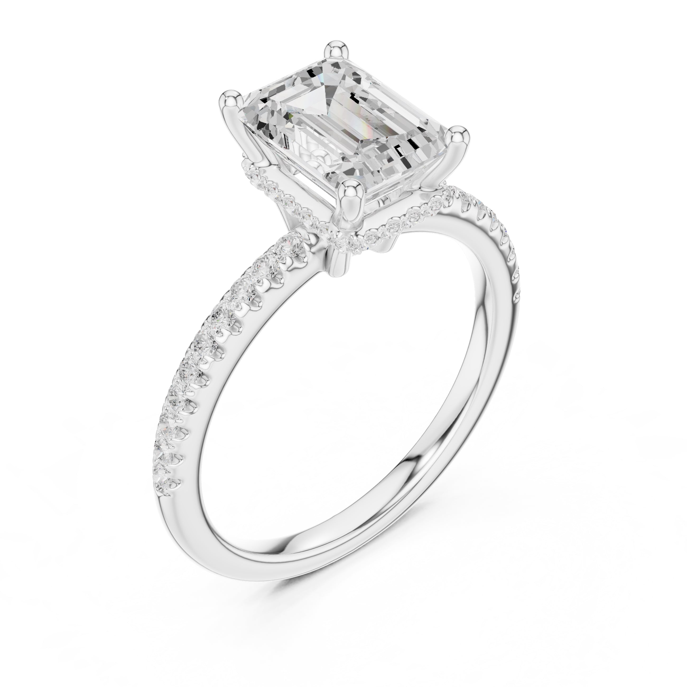 2.00 ct Vela Pavé Engagement Ring 2ct White Gold Emerald