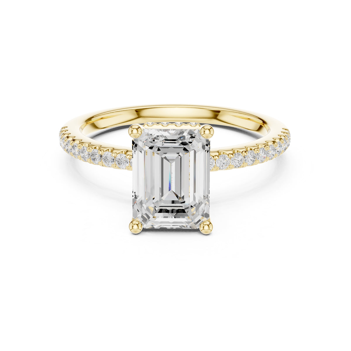 2.00 ct Vela Pavé Engagement Ring 2ct Yellow Gold Emerald