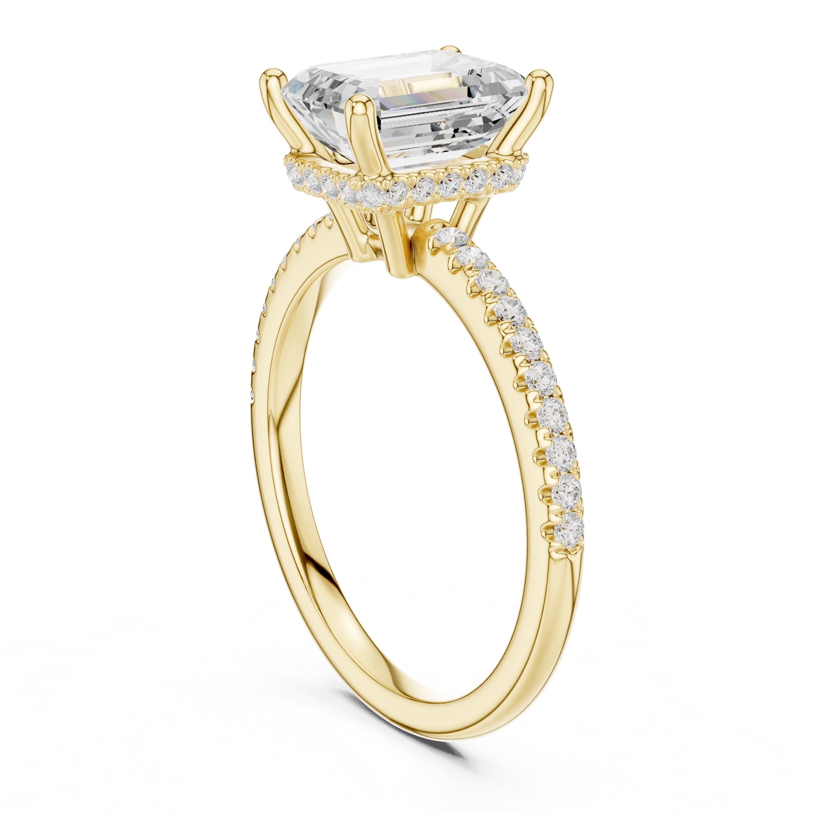 2.00 ct Vela Pavé Engagement Ring 2ct Yellow Gold Emerald