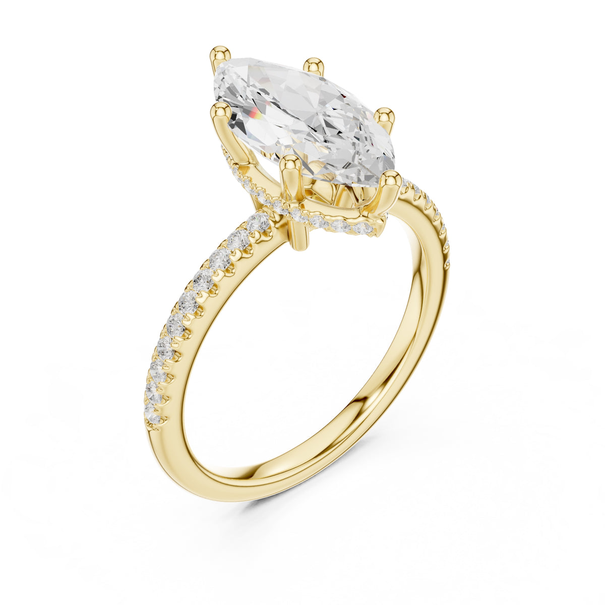 2.00 ct Vela Pavé Engagement Ring 2ct Yellow Gold Marquise