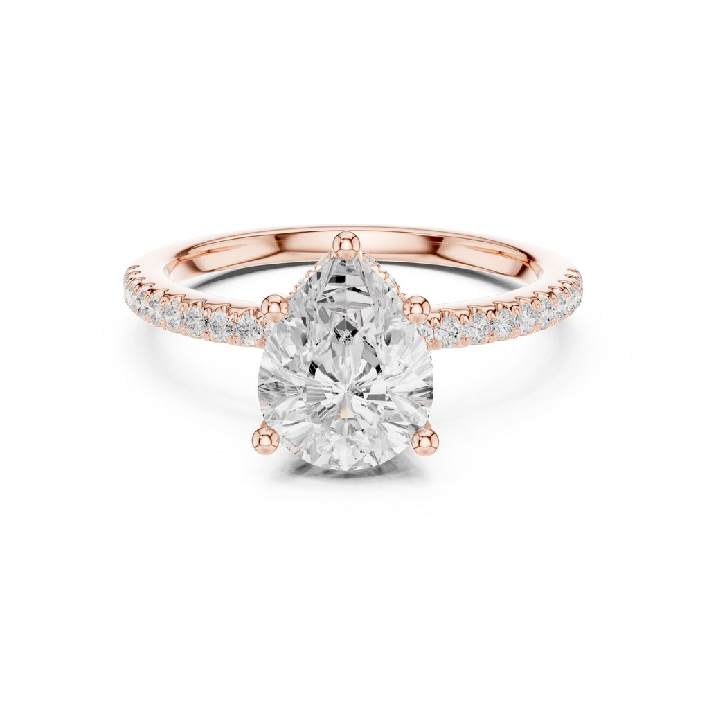 2.00 ct Vela Pavé Engagement Ring 2ct Rose Gold Pear