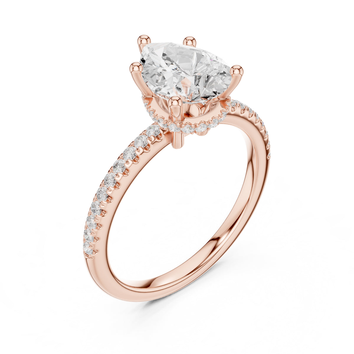 2.00 ct Vela Pavé Engagement Ring 2ct Rose Gold Pear