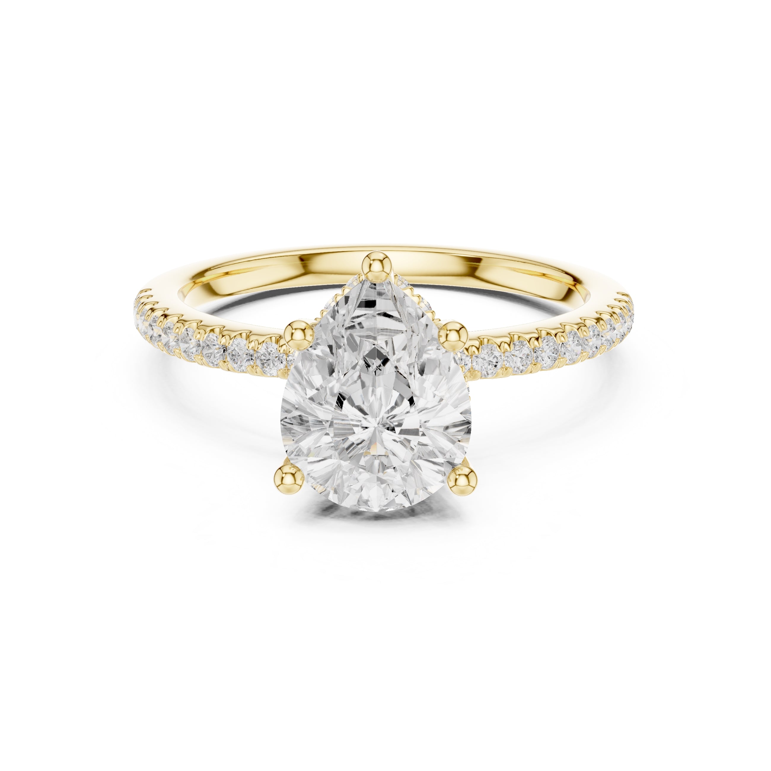 2.00 ct Vela Pavé Engagement Ring 2ct Yellow Gold Pear