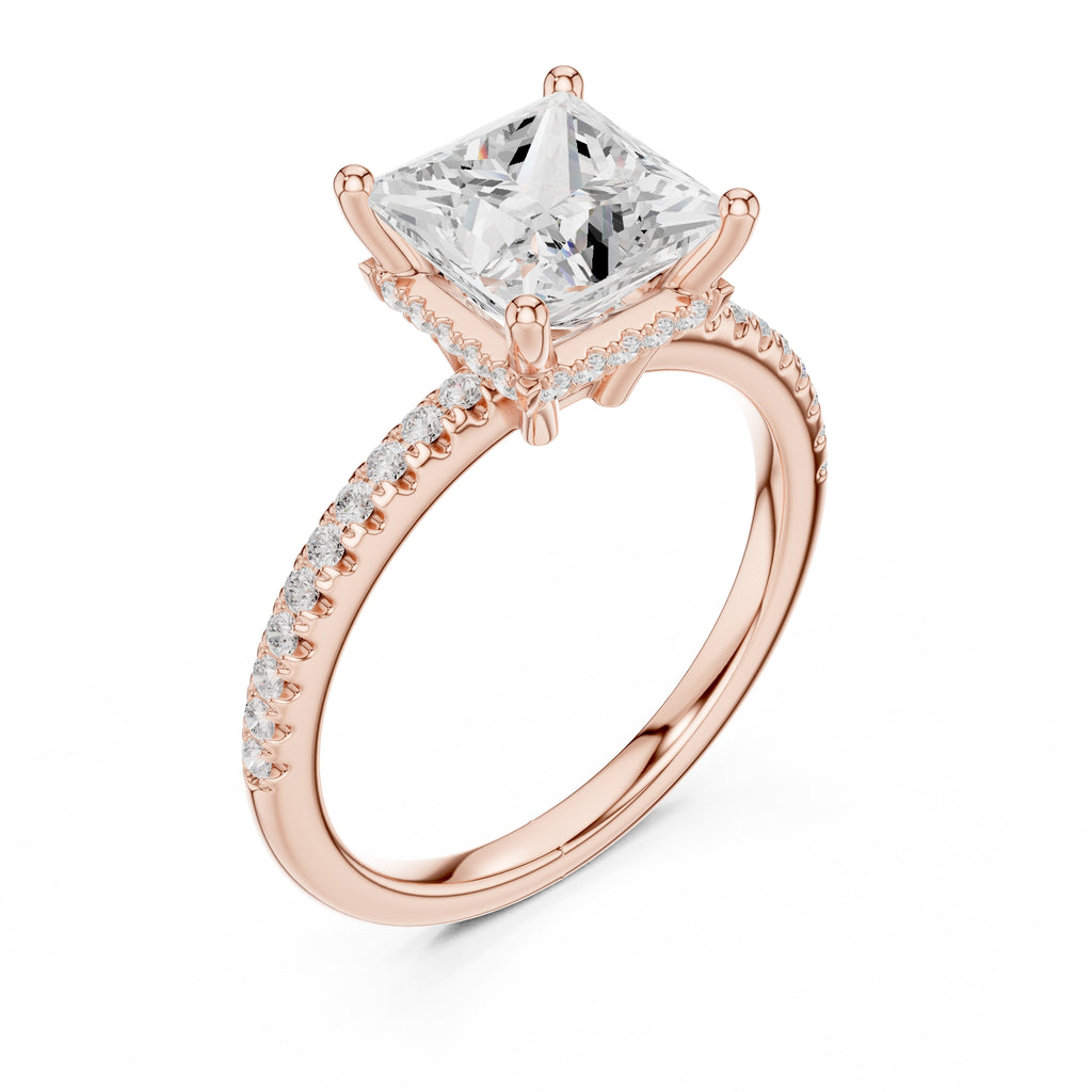 2.00 ct Vela Pavé Engagement Ring 2ct Rose Gold Princess
