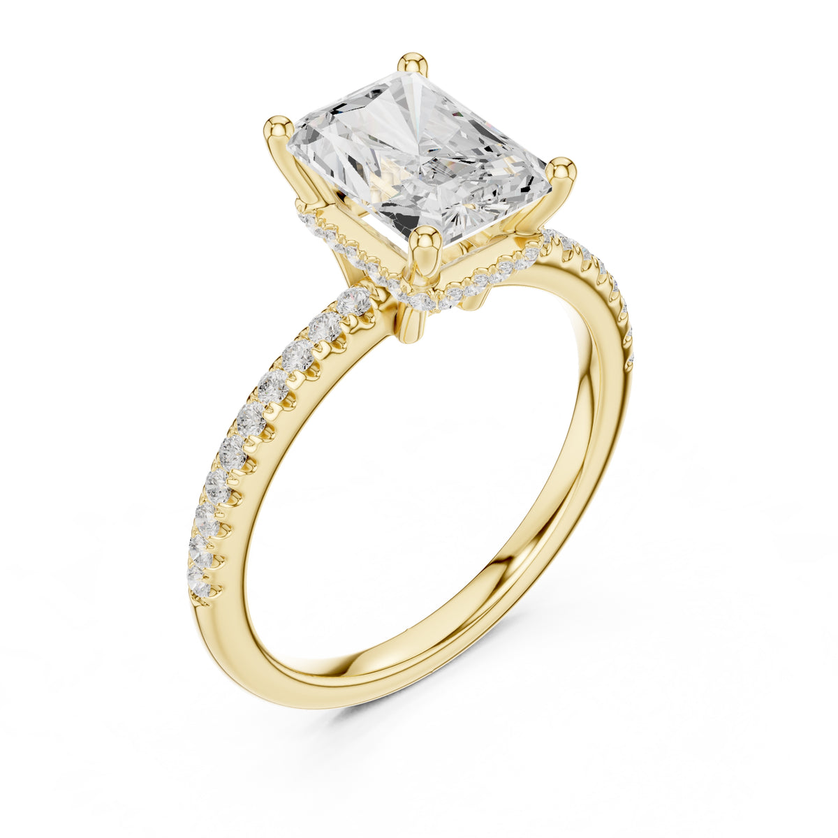 2.00 ct Vela Pavé Engagement Ring 2ct Yellow Gold Radiant