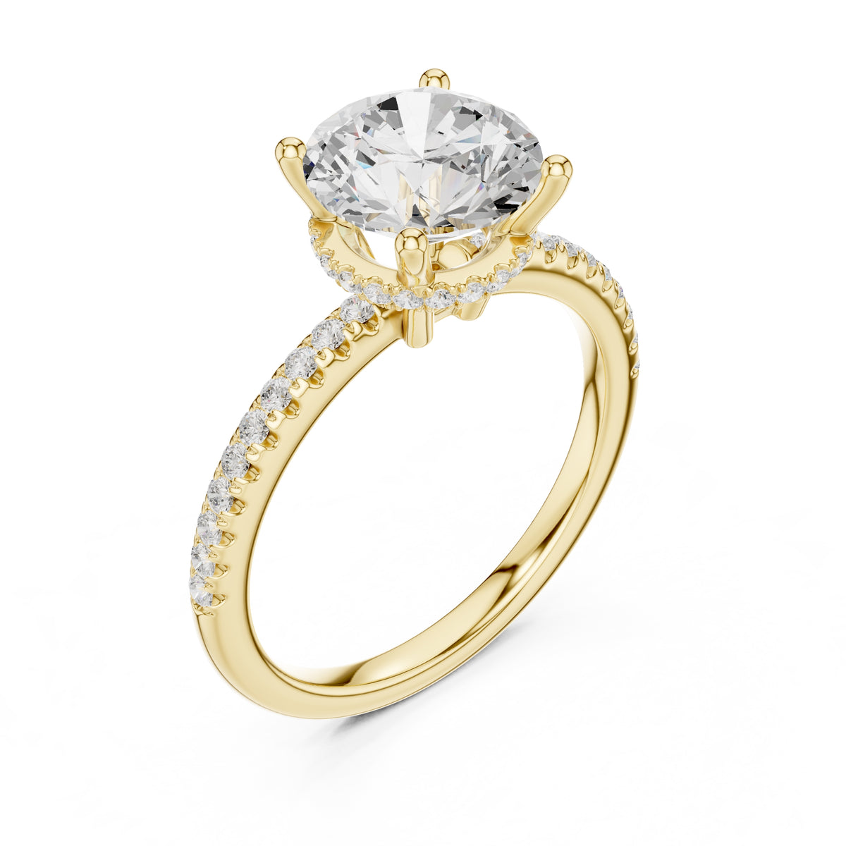 2.00 ct Vela Pavé Engagement Ring 2ct Yellow Gold Round