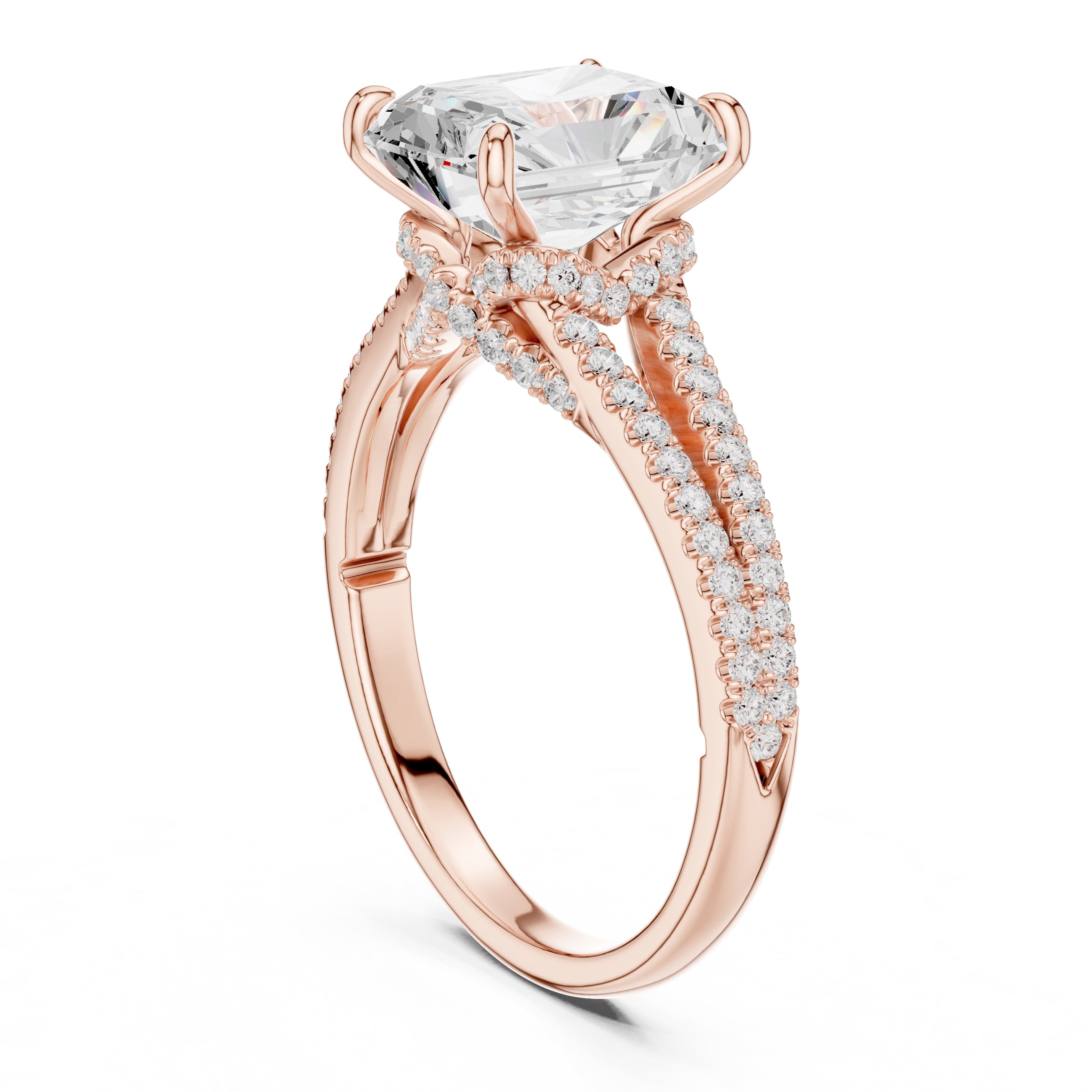 2.5 ct Radiant Entwined Crossover Ring 2.5ct Rose Gold