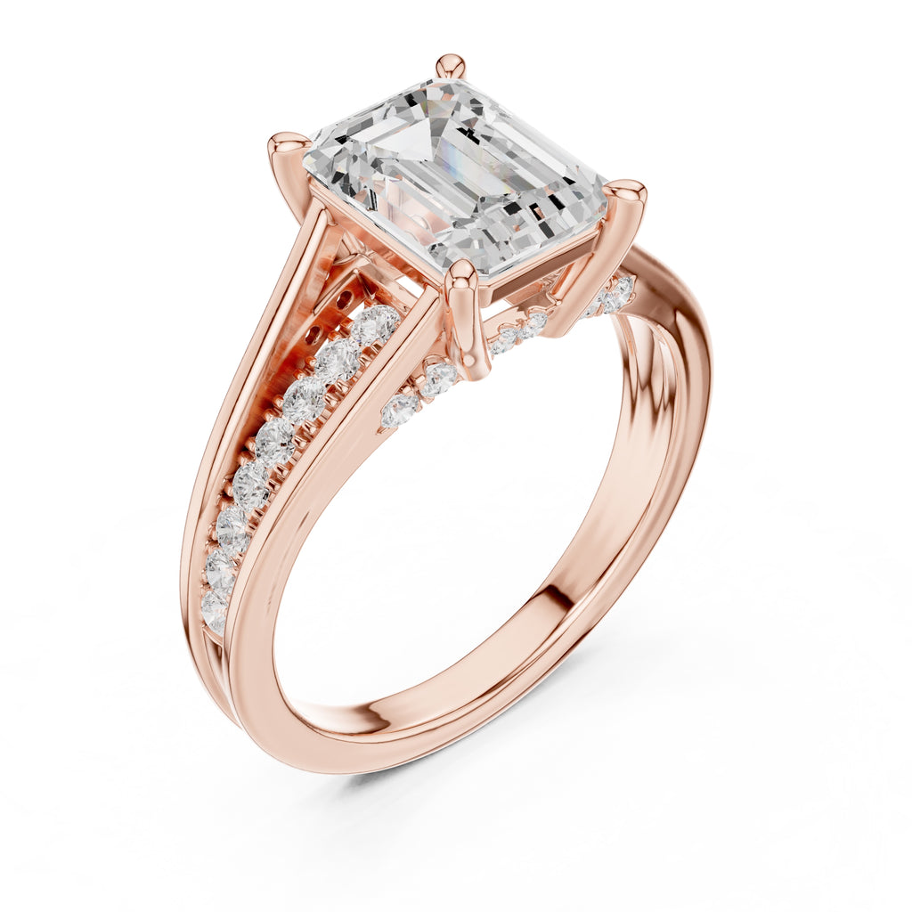 2 ct Emerald-Cut Multi-Row Split Shank Ring 2.05ct Rose Gold