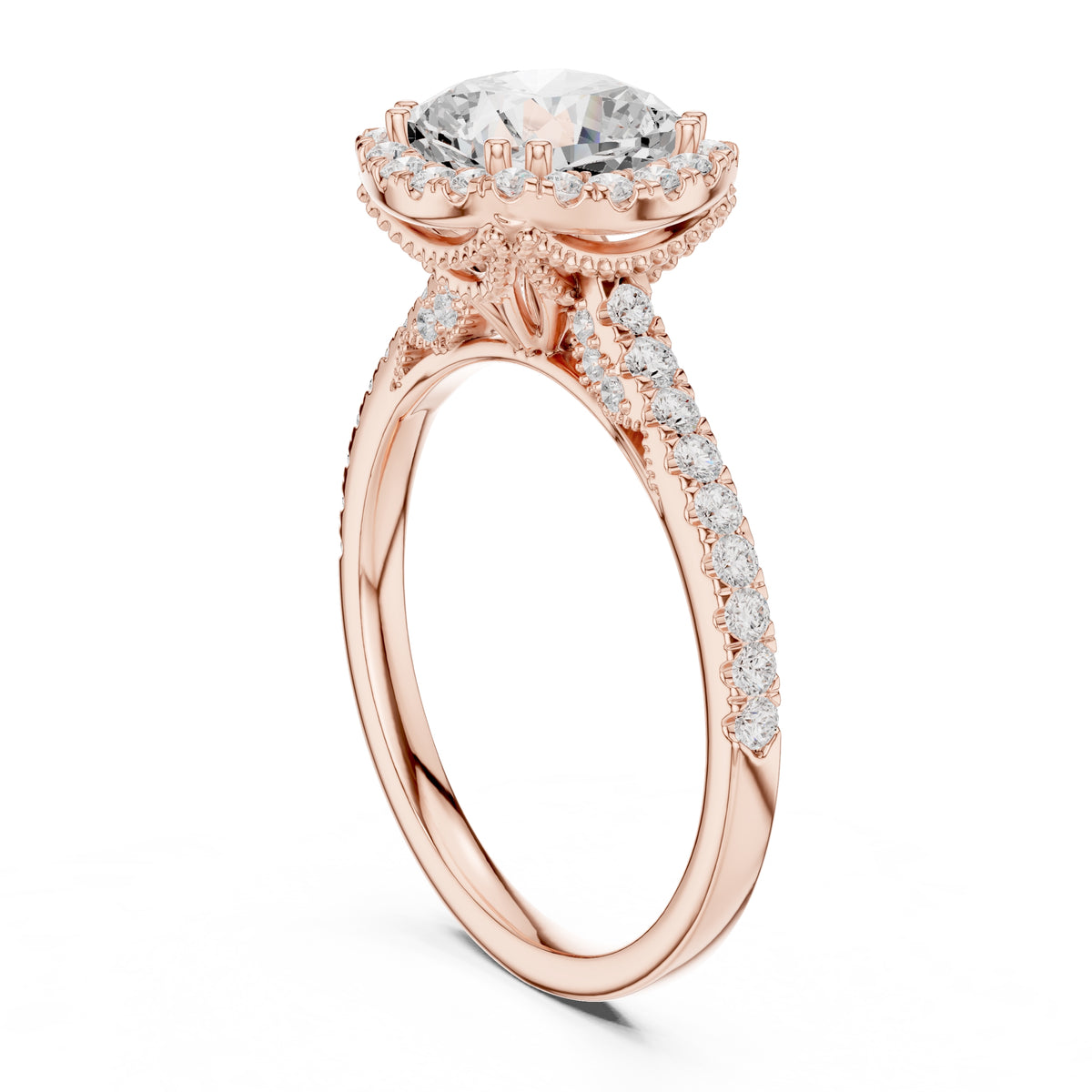 2.00 ct Cushion Estate Pave Engagement Ring 2ct Rose Gold