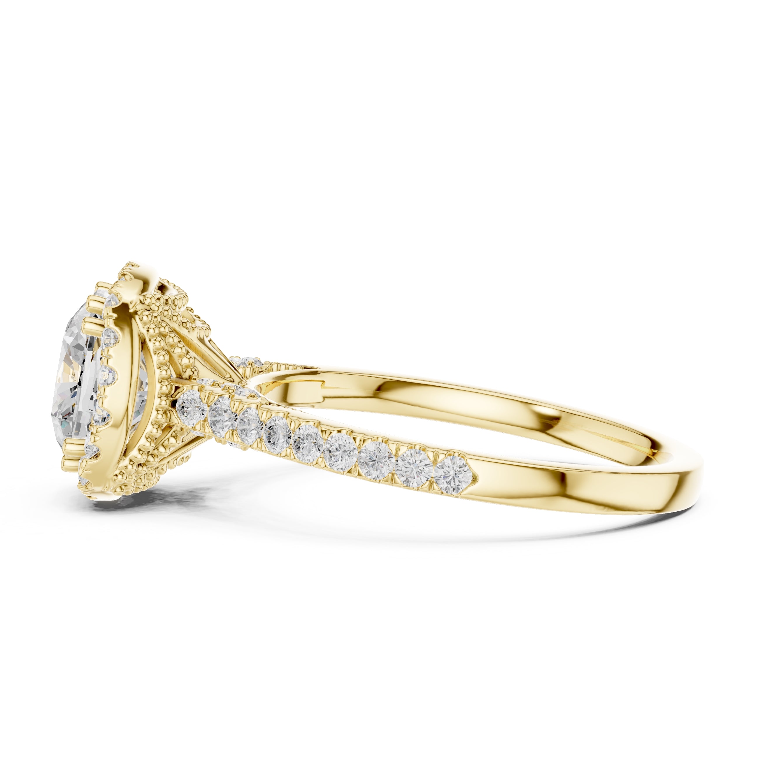2.00 ct Cushion Estate Pave Engagement Ring 2ct Yellow Gold