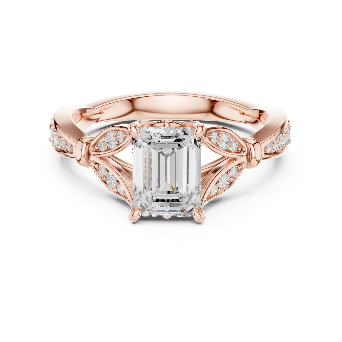 1.50 ct Emerald Nature-Inspired Pave Ring 1.5ct Rose Gold