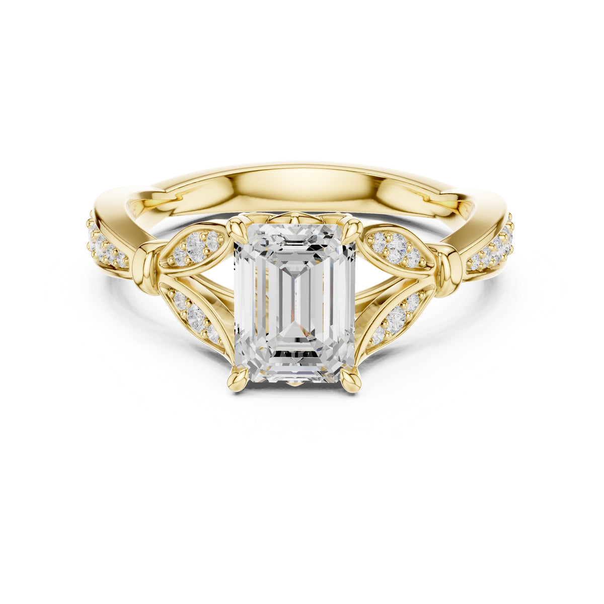 1.50 ct Emerald Nature-Inspired Pave Ring 1.5ct Yellow Gold