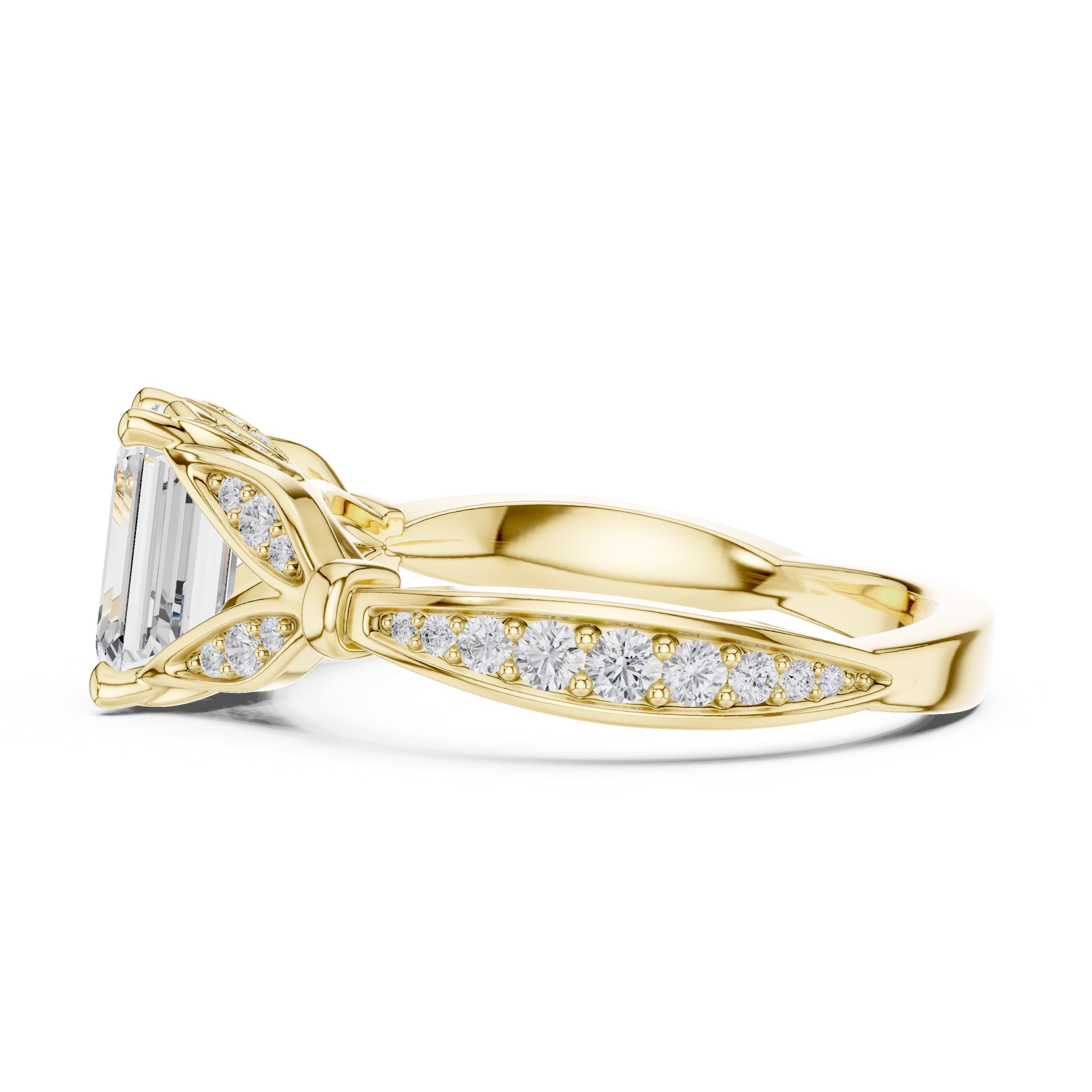 1.50 ct Emerald Nature-Inspired Pave Ring 1.5ct Yellow Gold