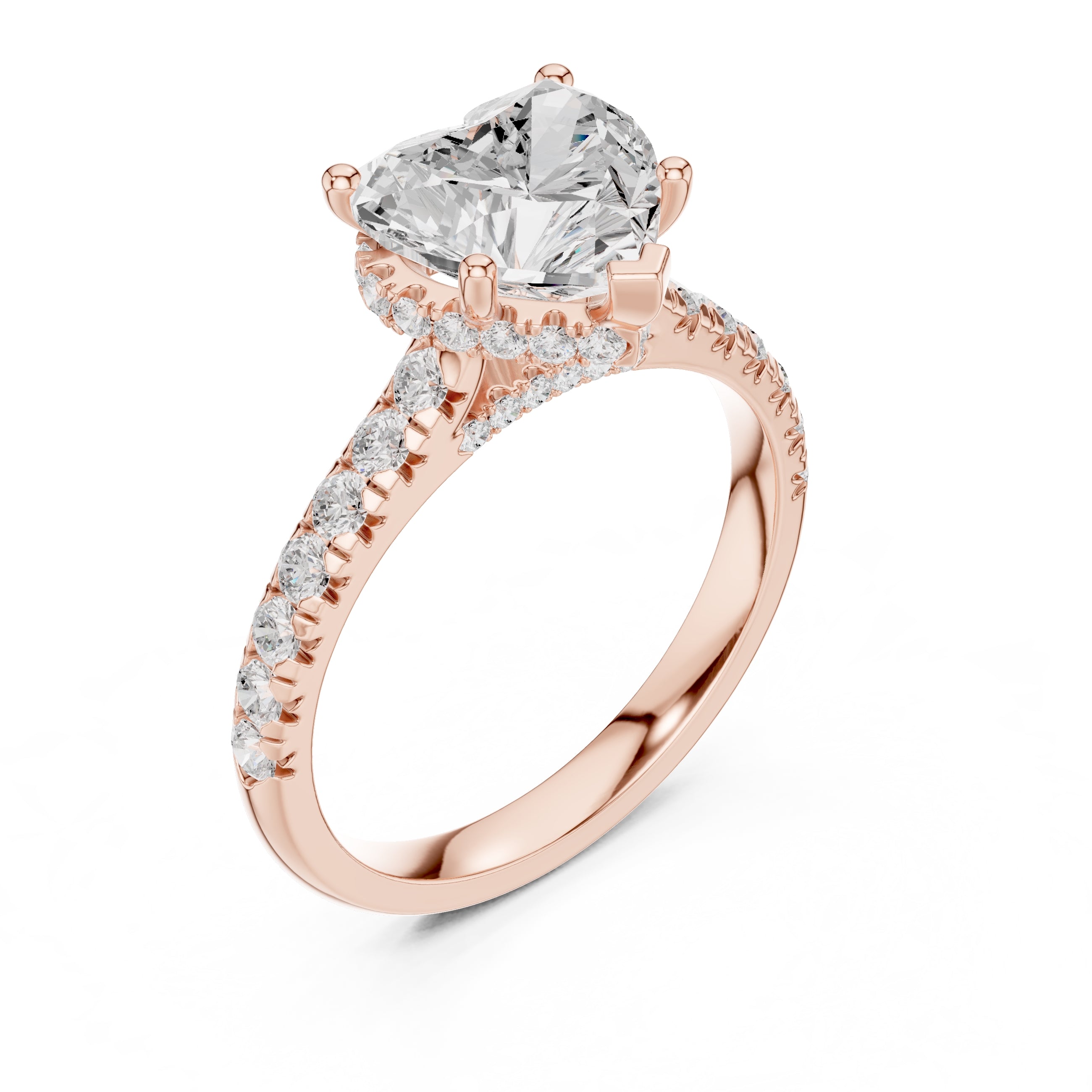 2.5 ct Heart Pave Engagement Ring 2.5ct Rose Gold