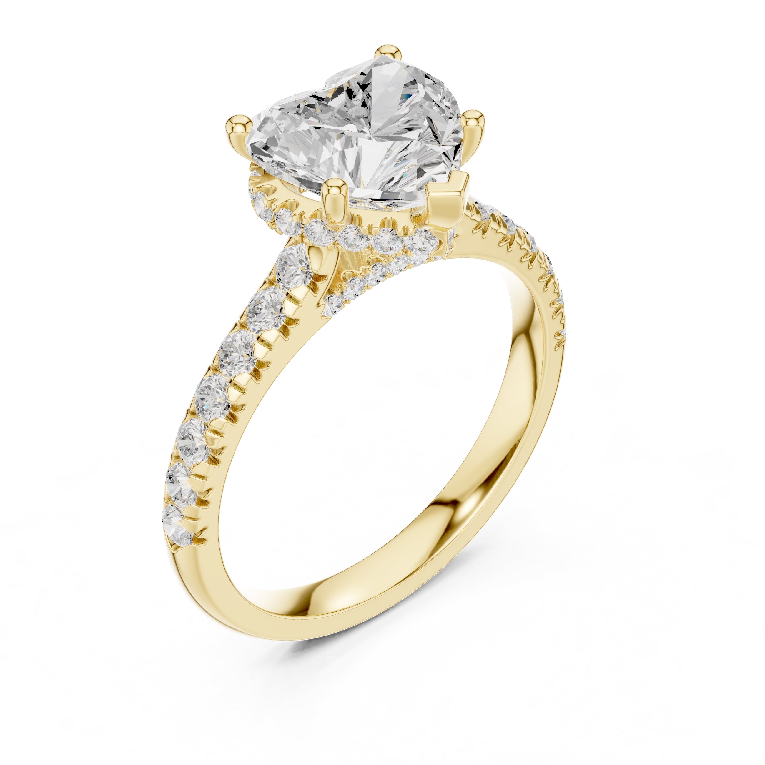 2.5 ct Heart Pave Engagement Ring 2.5ct Yellow Gold