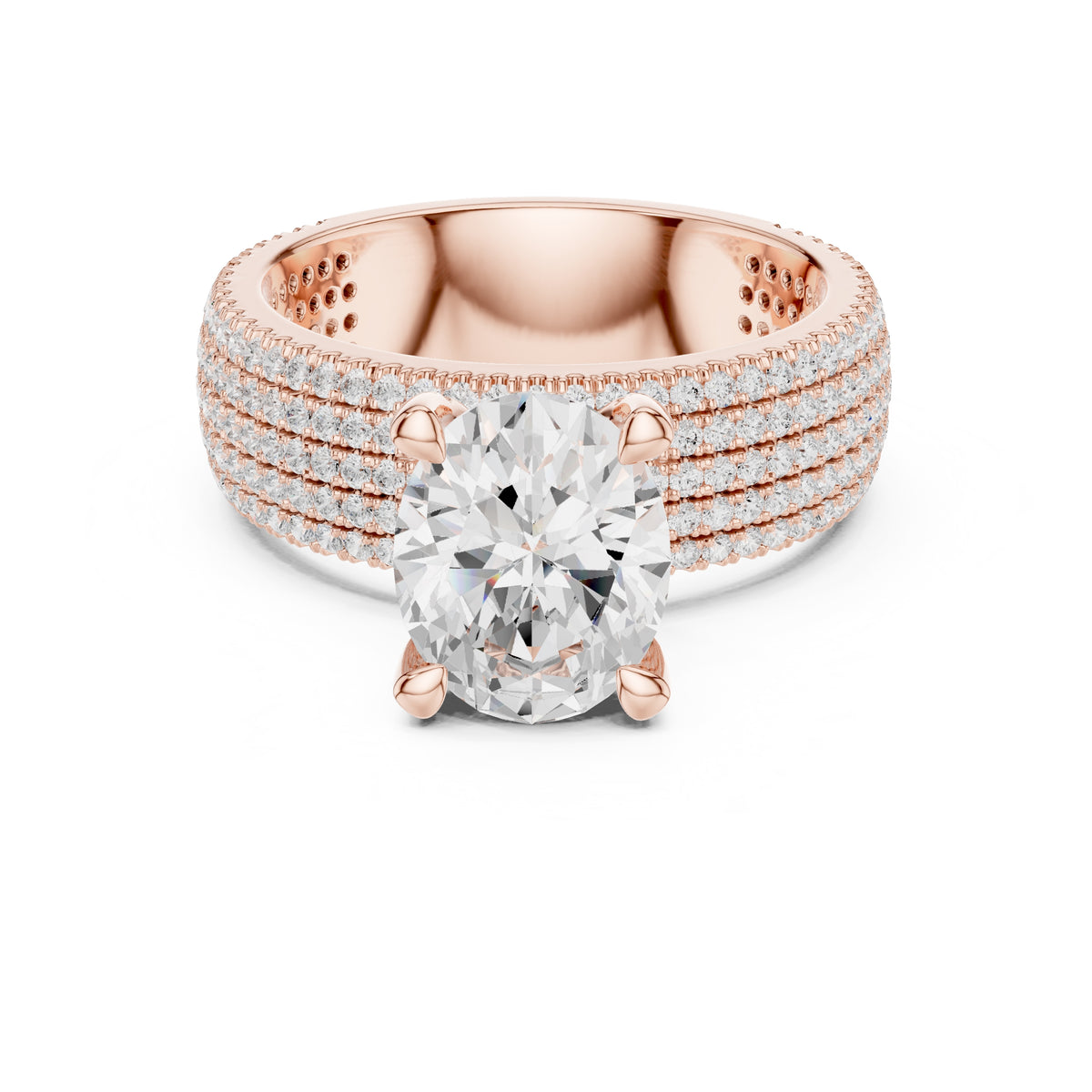 3.00 ct Oval Multi-Row Pave Statement Ring 3ct Rose Gold