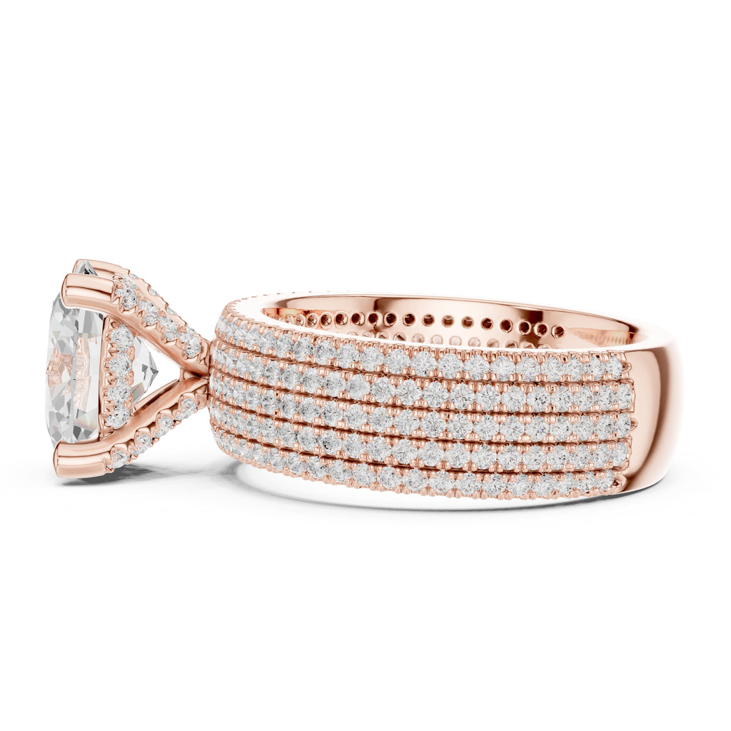 3.00 ct Oval Multi-Row Pave Statement Ring 3ct Rose Gold