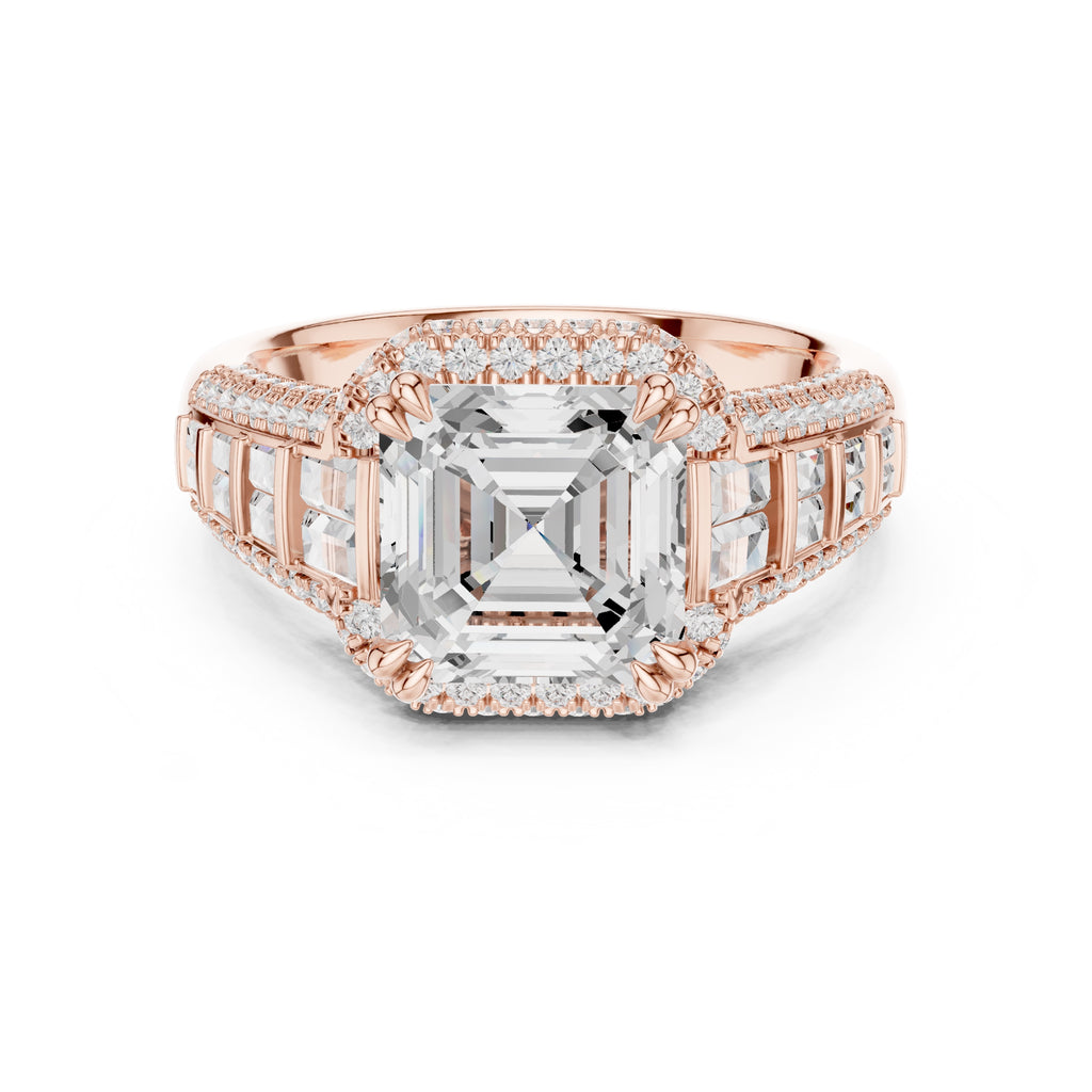 3.00 ct Asscher Grandeur Halo Ring 3ct Rose Gold