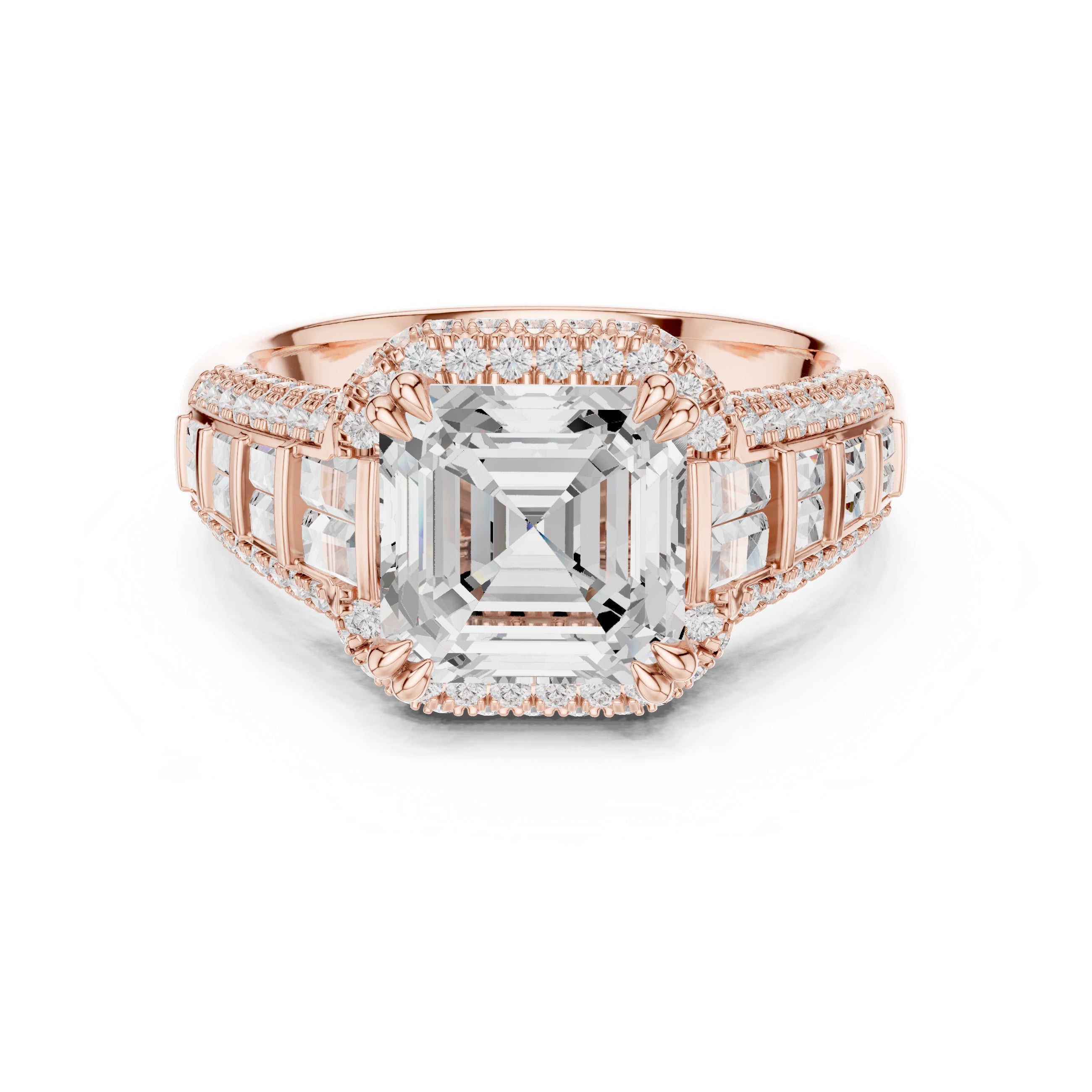 3.00 ct Asscher Grandeur Halo Ring 3ct Rose Gold