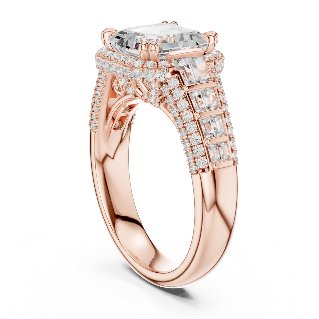 3.00 ct Asscher Grandeur Halo Ring 3ct Rose Gold