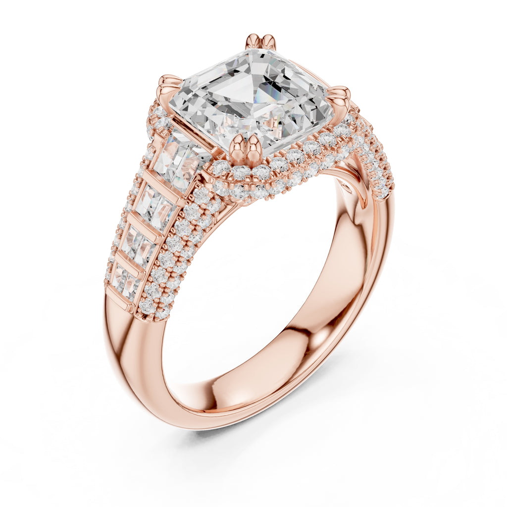 3.00 ct Asscher Grandeur Halo Ring 3ct Rose Gold