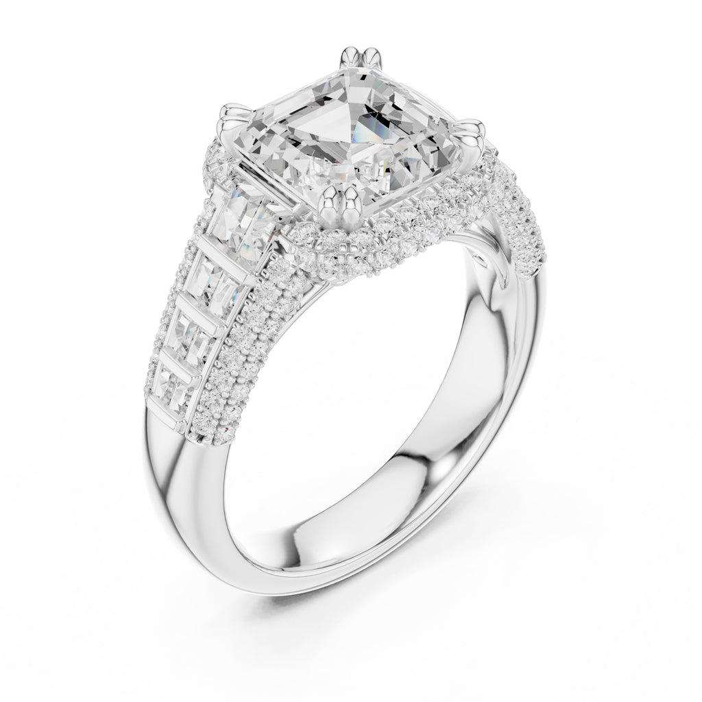 3.00 ct Asscher Grandeur Halo Ring 3ct White Gold