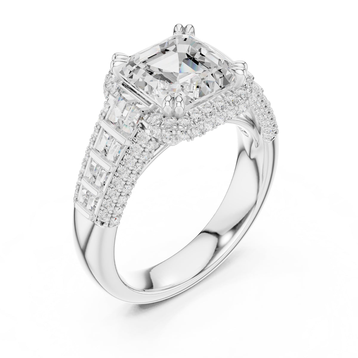 3.00 ct Asscher Grandeur Halo Ring 3ct White Gold