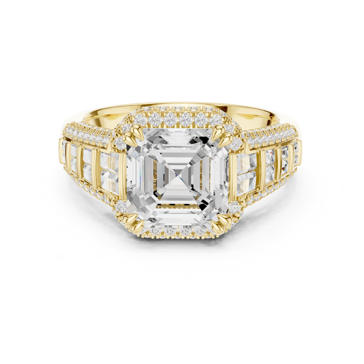 3.00 ct Asscher Grandeur Halo Ring 3ct Yellow Gold