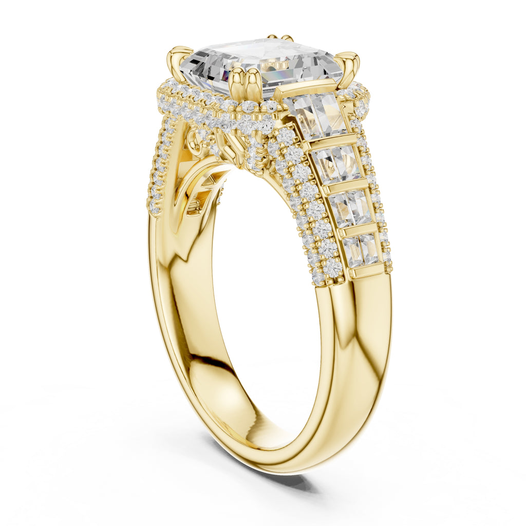3.00 ct Asscher Grandeur Halo Ring 3ct Yellow Gold