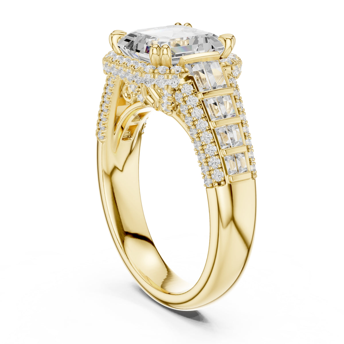 3.00 ct Asscher Grandeur Halo Ring 3ct Yellow Gold