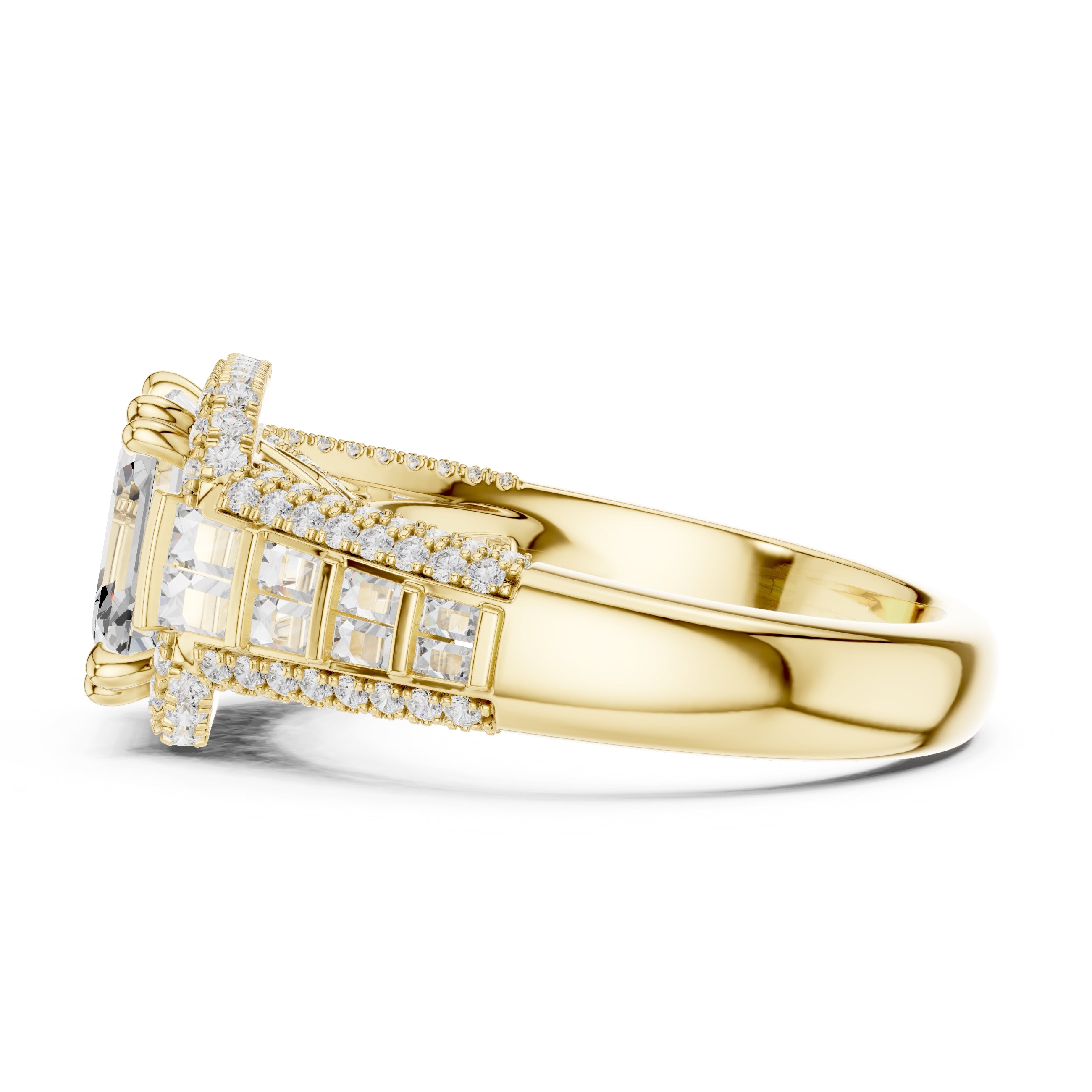 3.00 ct Asscher Grandeur Halo Ring 3ct Yellow Gold