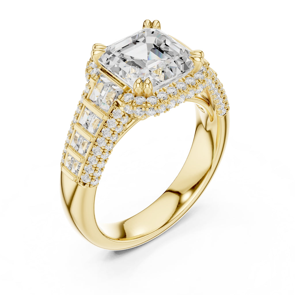 3.00 ct Asscher Grandeur Halo Ring 3ct Yellow Gold