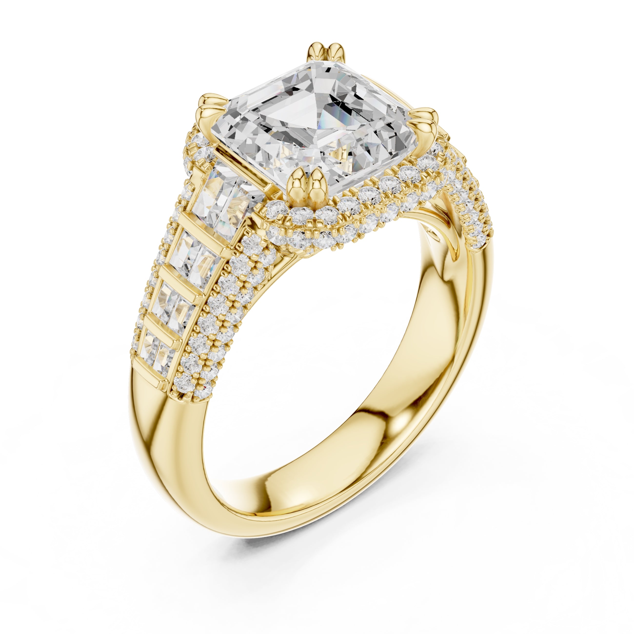 3.00 ct Asscher Grandeur Halo Ring 3ct Yellow Gold