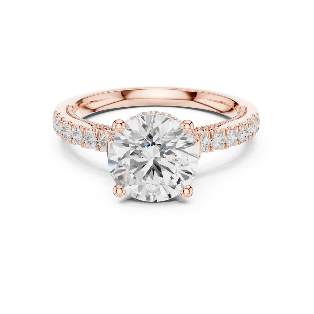 2.00 ct Round Lab-Grown Diamond Milgrain Pave Ring 2ct Rose Gold