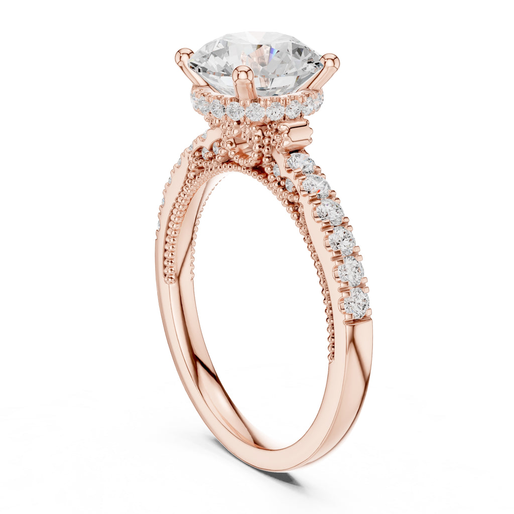 2.00 ct Round Lab-Grown Diamond Milgrain Pave Ring 2ct Rose Gold