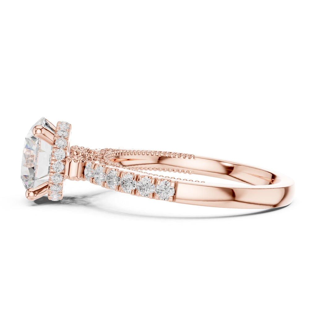 2.00 ct Round Lab-Grown Diamond Milgrain Pave Ring 2ct Rose Gold