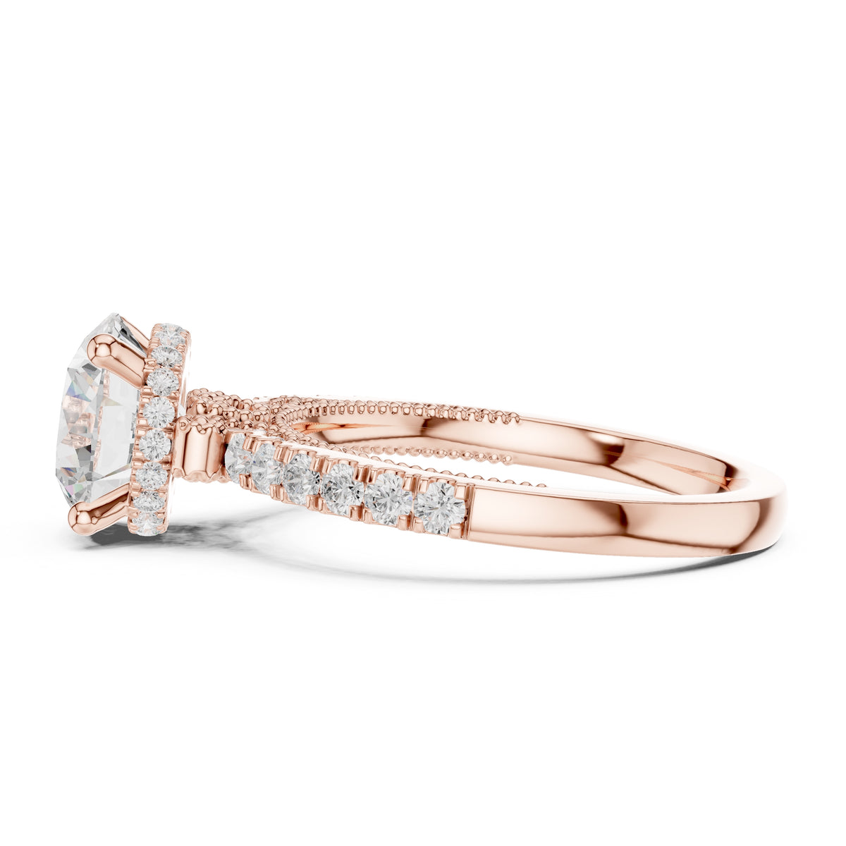 2.00 ct Round Lab-Grown Diamond Milgrain Pave Ring 2ct Rose Gold