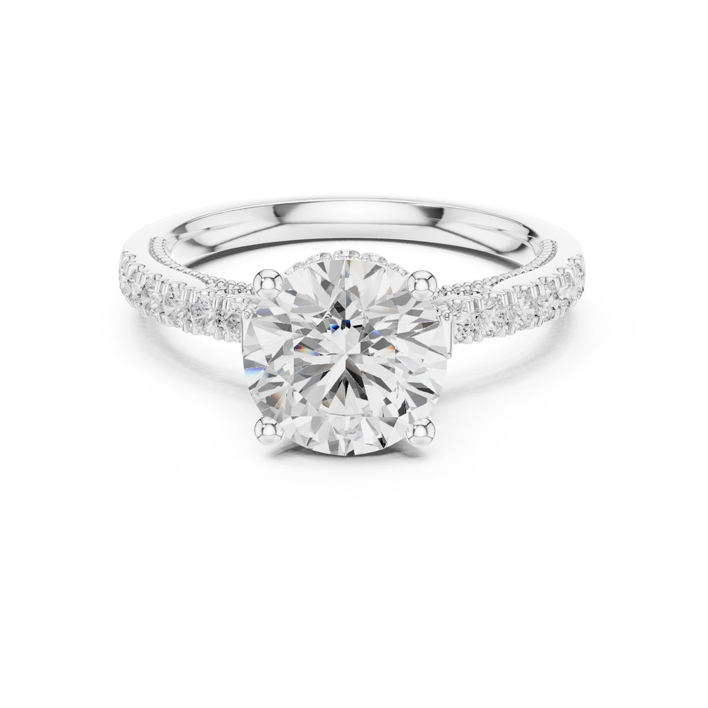 2.00 ct Round Lab-Grown Diamond Milgrain Pave Ring 2ct White Gold