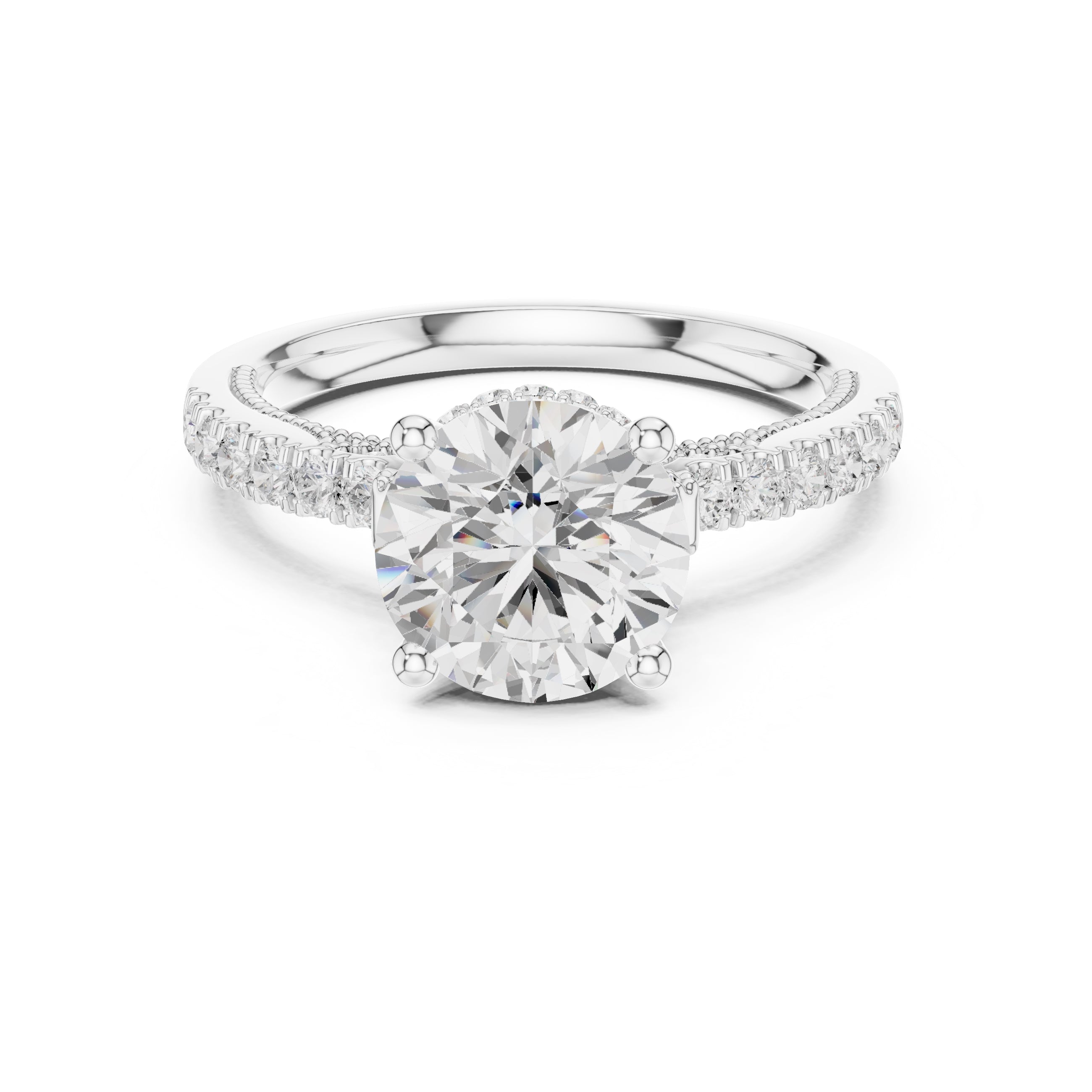2.00 ct Round Lab-Grown Diamond Milgrain Pave Ring 2ct White Gold