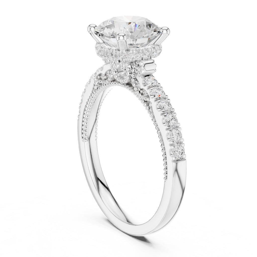 2.00 ct Round Lab-Grown Diamond Milgrain Pave Ring 2ct White Gold
