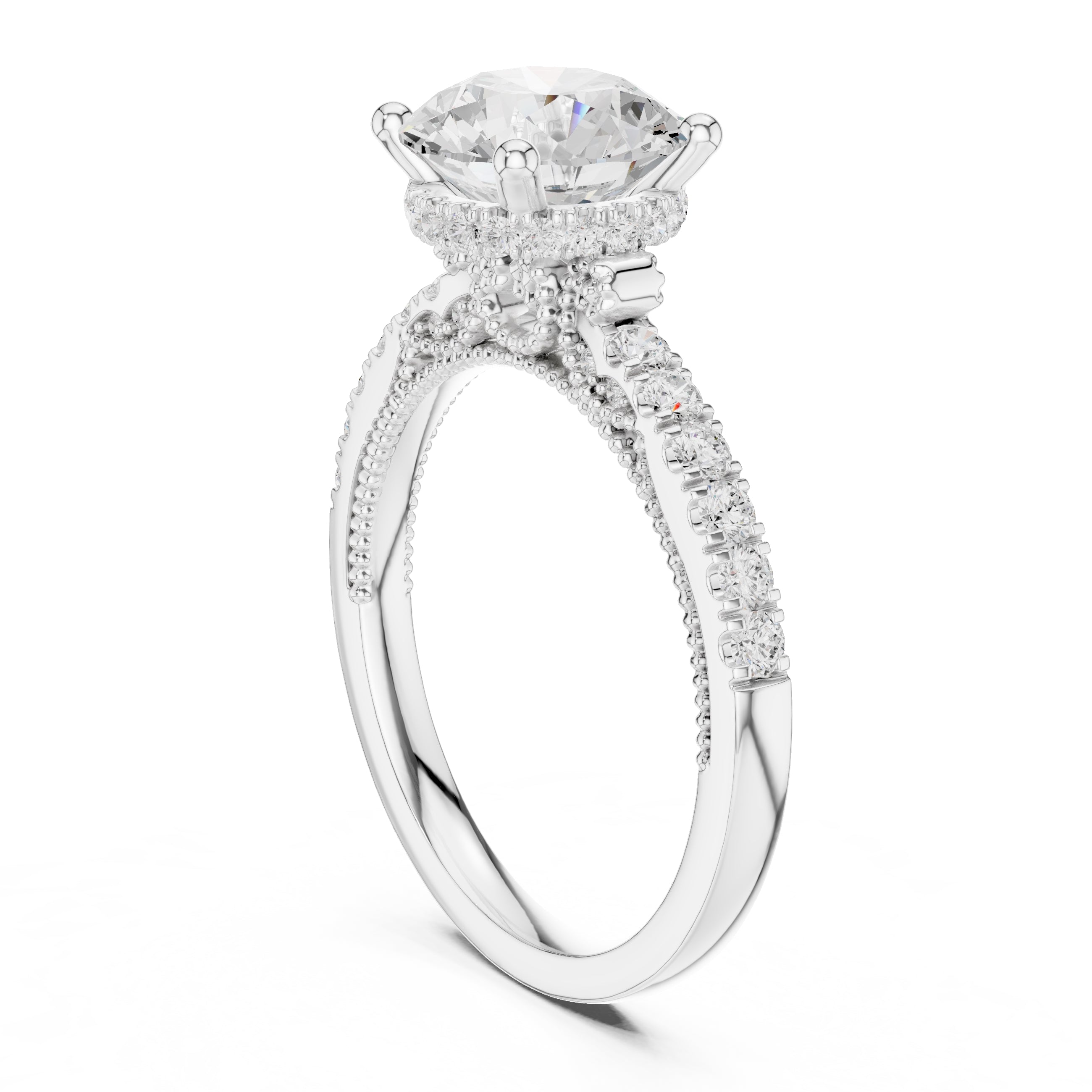 2.00 ct Round Lab-Grown Diamond Milgrain Pave Ring 2ct White Gold