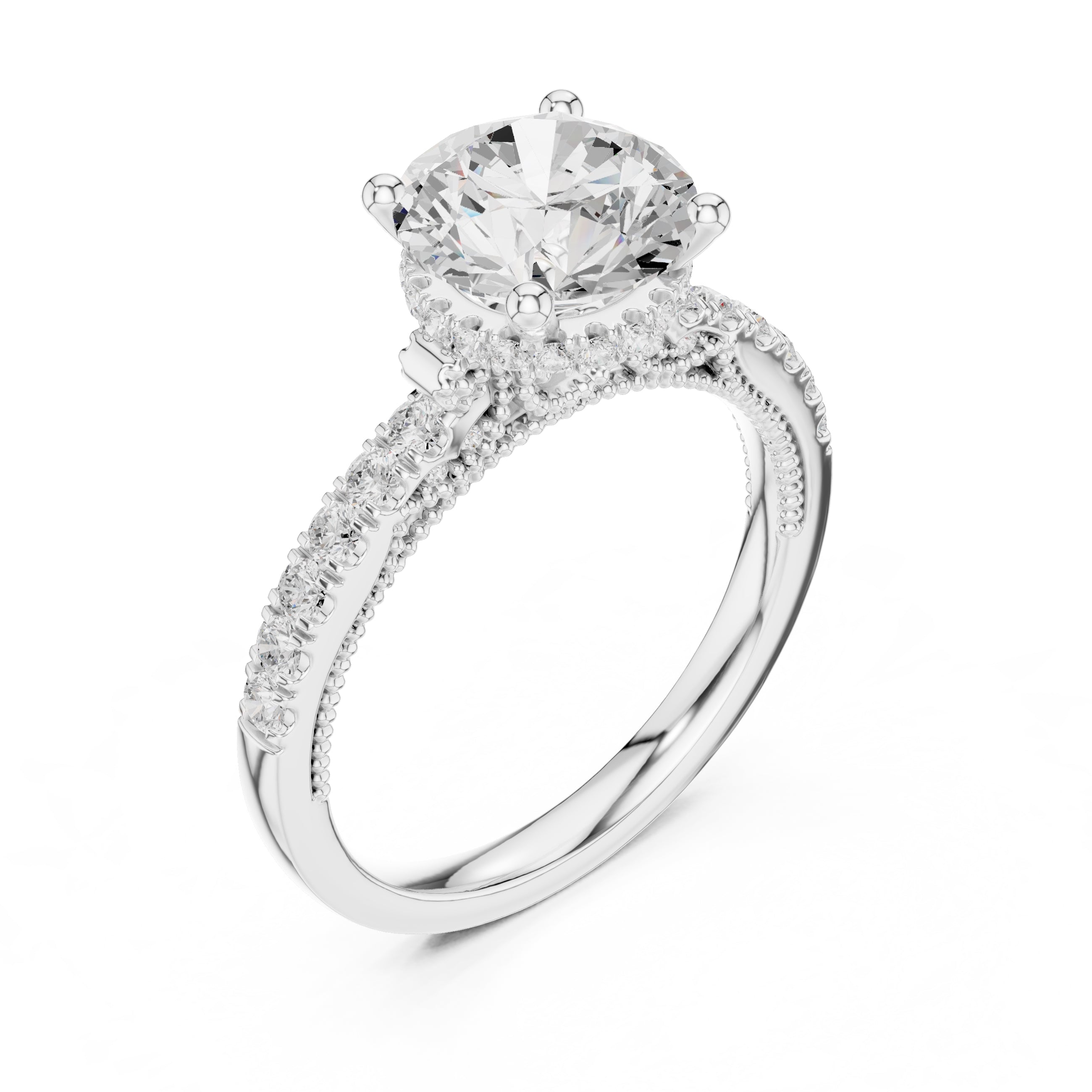 2.00 ct Round Lab-Grown Diamond Milgrain Pave Ring 2ct White Gold