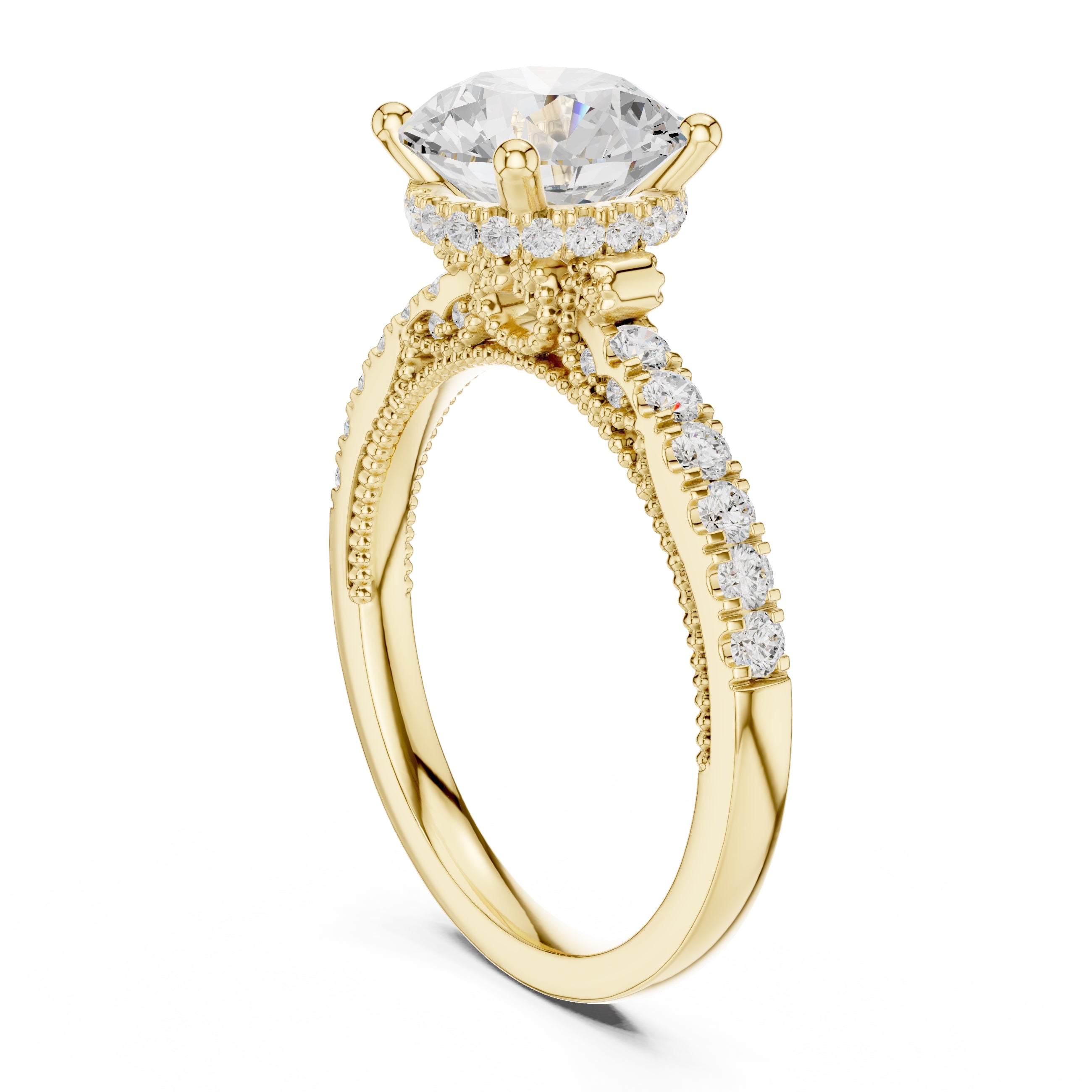 2.00 ct Round Lab-Grown Diamond Milgrain Pave Ring 2ct Yellow Gold