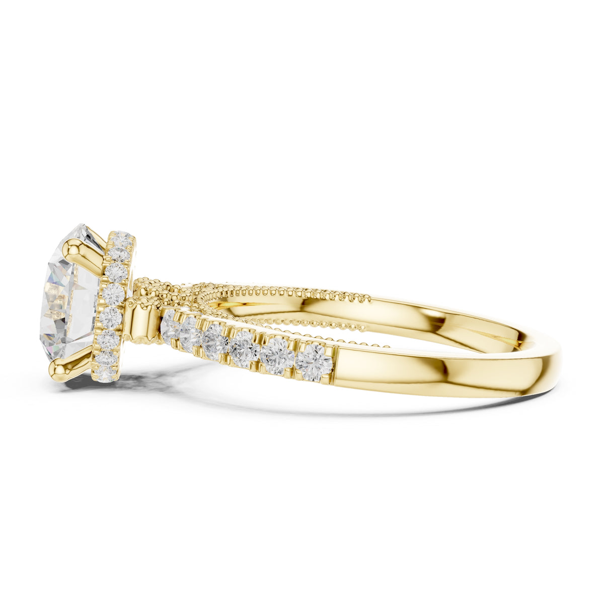 2.00 ct Round Lab-Grown Diamond Milgrain Pave Ring 2ct Yellow Gold